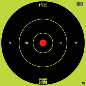 Pro-Shot 12BGREENTG12PK SplatterShot  12" Bullseye Hanging Heavy Paper Black/Red Impact Enhancement Yes White 12 PK