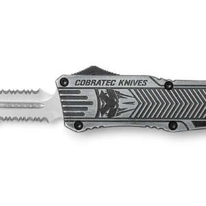 CobraTec Knives LSWCTK1LDG2SS CTK-1  Large 3.75" OTF Dagger Part Serrated D2 Steel Blade/ Stonewashed Aluminum Handle Features Glass Breaker Includes Pocket Clip