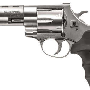 Weihrauch Guns 770128 Windicator  Medium Frame 357 Mag 6 Shot, 4" Nickel Steel Barrel, Nickel Cylinder, Nickel Steel Frame, Black Finger Grooved Rubber Grip, Spurred Hammer
