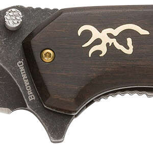 Browning 3220392 Hunter  Large 3.50" Folding Drop Point Plain Black Oxide Stonewashed 440C SS Blade/Brown Jigged Hardwood Walnut Handle Includes Pocket Clip