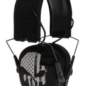 Walker's WPRSEMFSPUN Razor Slim Electronic Freedom Muff 23 dB Over the Head Black w/Distressed Punisher Flag Polymer