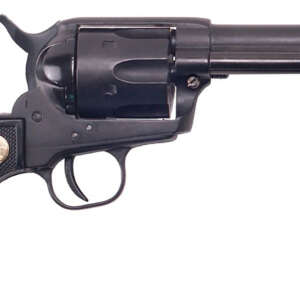 Cimarron ASPLINK1 Plinkerton  22 LR 6 Shot 4.75" Matte Black Steel Barrel, Frame & Cylinder, Black Checkered Plastic w/Medallion Grip, Exposed Hammer