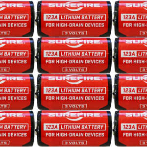 SureFire SF12ABBCS 123A Batteries  Red/Black 3.0 Volts 1,550 mAh (12) Single Package Clamshell