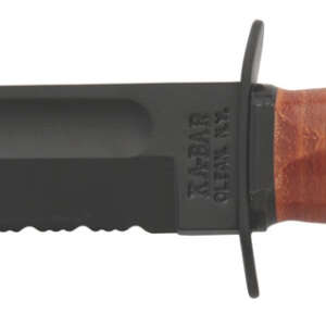 Ka-Bar 1252 USMC  5.25" Fixed Clip Point Part Serrated Black 1095 Cro-Van Blade, Brown Leather Handle, Includes Sheath