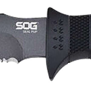 S.O.G SOGM37NCP Seal Pup  4.75" Fixed Clip Point Part Serrated Powder Coated AUS-8A SS Blade Black w/Raised Diamond Pattern GRN Handle Includes Lanyard/Sheath