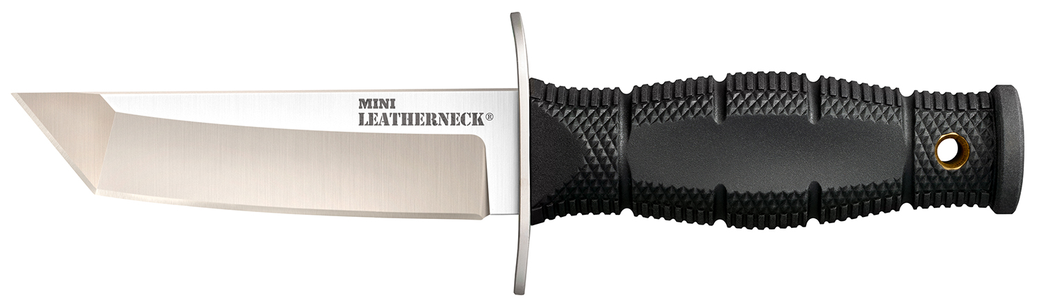 Cold Steel CS39LSAA Leatherneck Mini 3.50" Fixed Tanto Plain Satin 8Cr13MoV SS Blade/3.25" Black Deep Checkered w/Double Quillon Guard Kray-Ex Handle Includes Sheath