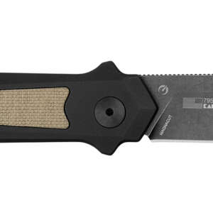 Kershaw  Launch 15 Full Size 3.50" Folding Spear Point Plain Black Oxide Blackwash CPM MagnaCut Steel Blade/Black Anodized w/Tan Canvas Aluminum w/Micarta Inserts Handle Includes Pocket Clip