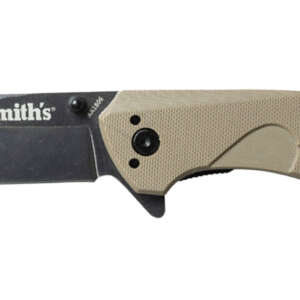 Smiths Products 50995 BattlePlan  3.35" Folding Drop Point Plain Black Stonewashed 400 SS Blade/ Desert Tan G10 Handle Includes Pocket Clip