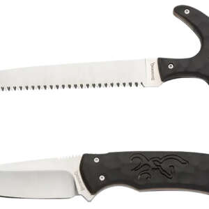 Browning 3220420 Primal Combo  3.75"/5.25" Fixed Drop Point Gut Hook/Skinner, Saw 8Cr13MoV SS Blade, Black Polymer w/Rubber Overmold & Finger Grooves Handle, 2 Piece Set, Includes Sheath