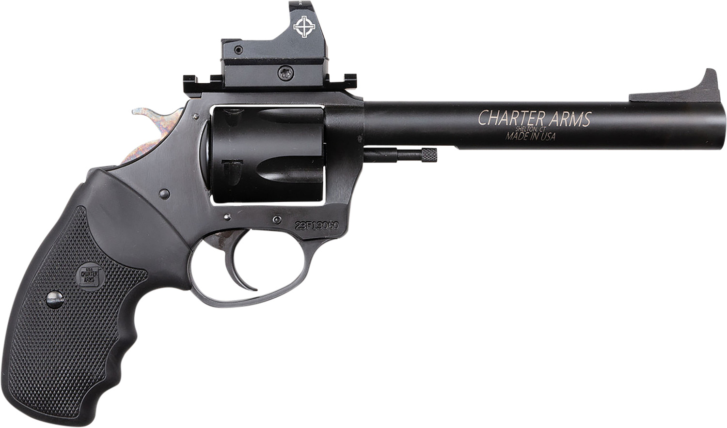 Charter Arms 64465 Mastiff Target Large Frame 44 Special 5 Shot, 6" Black Nitride Stainless Steel Barrel, Cylinder & Frame, Black Rubber Grip, Sightmark Micro Optic, Exposed Hammer