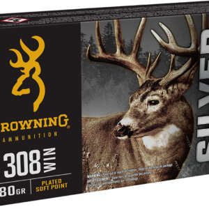Browning Ammo B192603081  Silver 308Win 180gr Plated Soft Point 20 Per Box/10 Case