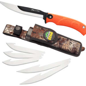 Outdoor Edge RMB20C RazorMax  6 Blades, 3.50" Drop Point/5" Boning Fillet Folding Plain Satin/Black Oxide 420J2 SS Blades, Blaze Orange Textured TPR Handle