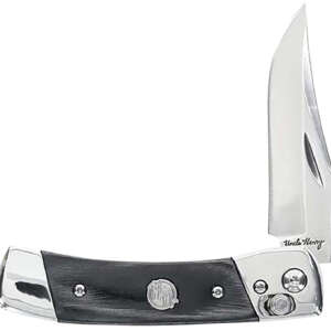 Uncle Henry 1222001 Smokey  2.90" Folding Plain 7Cr17MoV SS Blade, Black/SS Wood Laminate Handle