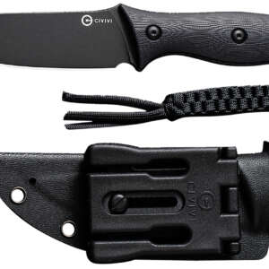 Civivi Knives C23041-1 Stormridge  3.92" Fixed Straight Back Plain Black Stonewashed Nitro-V Steel Blade, Black Textured G10 Handle