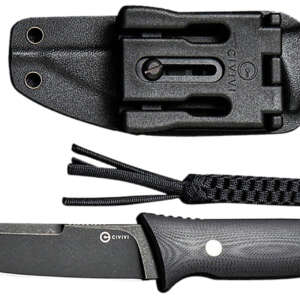 Civivi Knives C19046-3 Tamashii  4.07" Fixed Straight Back Plain Black Stonewashed D2 Steel Blade, 4.73" Black Textured G10 Handle