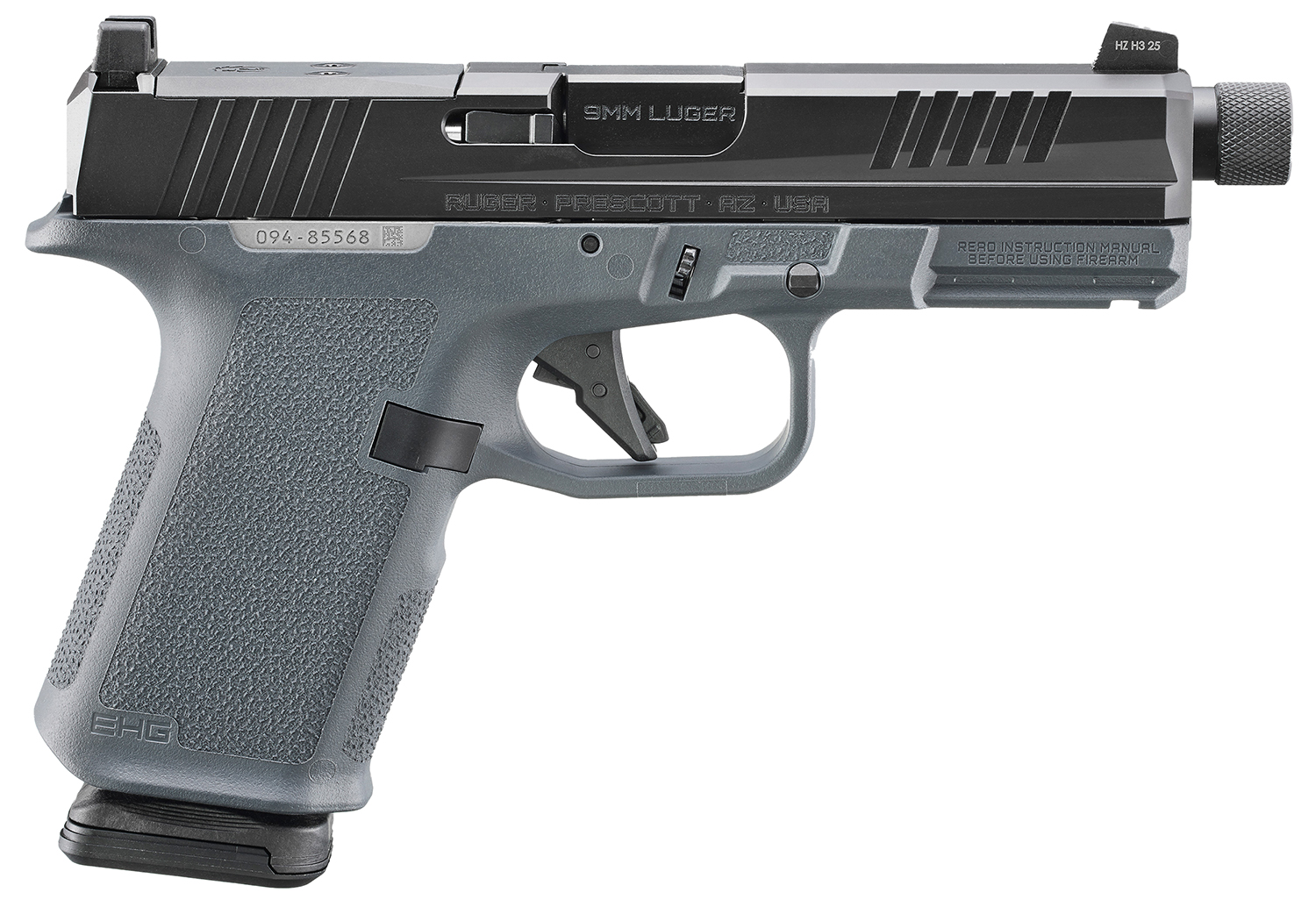 Ruger 19412 RXM 9mm Luger 15+1 4.50" Black FNC Nitride Threaded Barrel & Alloy Steel Optic Ready/Serrated Slide, Stealth Gray Polymer Frame w/Accessory Rail, RMR/RMSc/DeltaPoint Pro Footprint