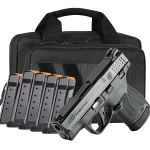 Smith & Wesson 14750 M&P Shield Plus Bundle Micro-Compact 9mm Luger 13+1, 3.10" Black Armornite Stainless Steel Barrel & Serrated Slide, Matte Black Polymer Frame,  Thumb Safety, 6 Mags & Bag