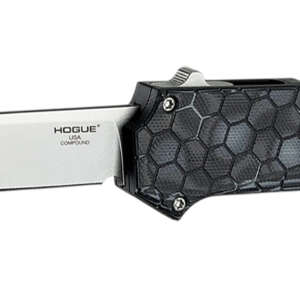 Hogue 34039 Compound  3.50" OTF Clip Point Plain Stone Tumbled CPM 30CV SS Blade. G-Mascus Black Aluminum/G10 Handle