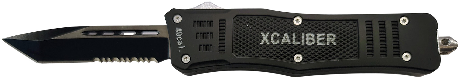 Xcaliber Knife Company 40 Cal Medium 3.25" OTF Tanto Part Serrated 440C SS Blade, 4.64" Steel Handle