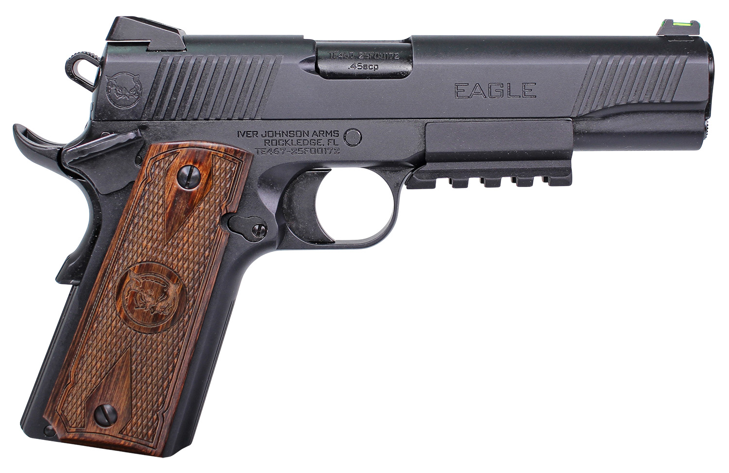 Iver Johnson Arms EAGLELRG2 Eagle Gen2 LR Government 45 ACP 8+1 5" Overall Black QPQ Crowned Barrel, Steel Serrated Slide & Frame w/Beavertail, Dymondwood Engraved w/Logo Grip