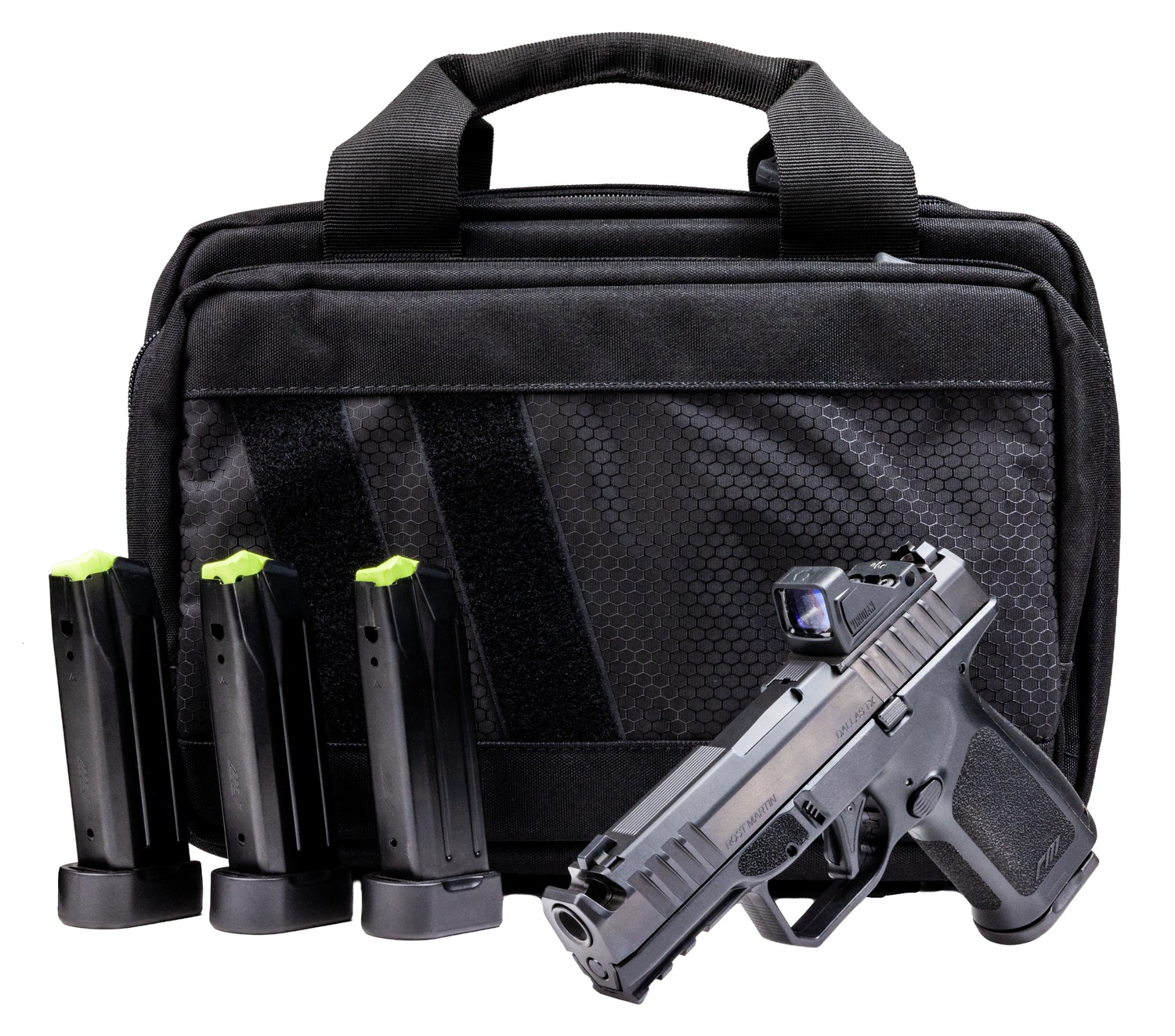 Rost Martin RM1CBLKOSP10CA(COMP)-P RM1C Comp Bundle *CA Compliant Compact Frame 9mm Luger 10+1 4" Compensated Barrel, Black Nitron Steel Integrated Compensator/Serrated w/Optic Slide, Black Polymer Fr