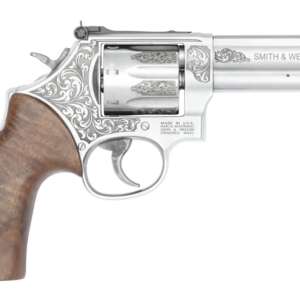 Smith & Wesson 14783 Model 686 +  L-Frame Medium 357 Mag/38 Special +P 7 Shot 4.13" Stainless Steel Engraved Barrel, Cylinder & Frame, Tyler Gun Works Bear Hugger Walnut Grip, Exposed Hammer