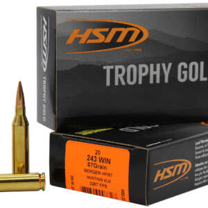 HSM 24387VLD Trophy Gold Extended Range 243 Win 87 gr Berger Hybrid Tactical Open Tip Match 20 Per Box/ 25 Case