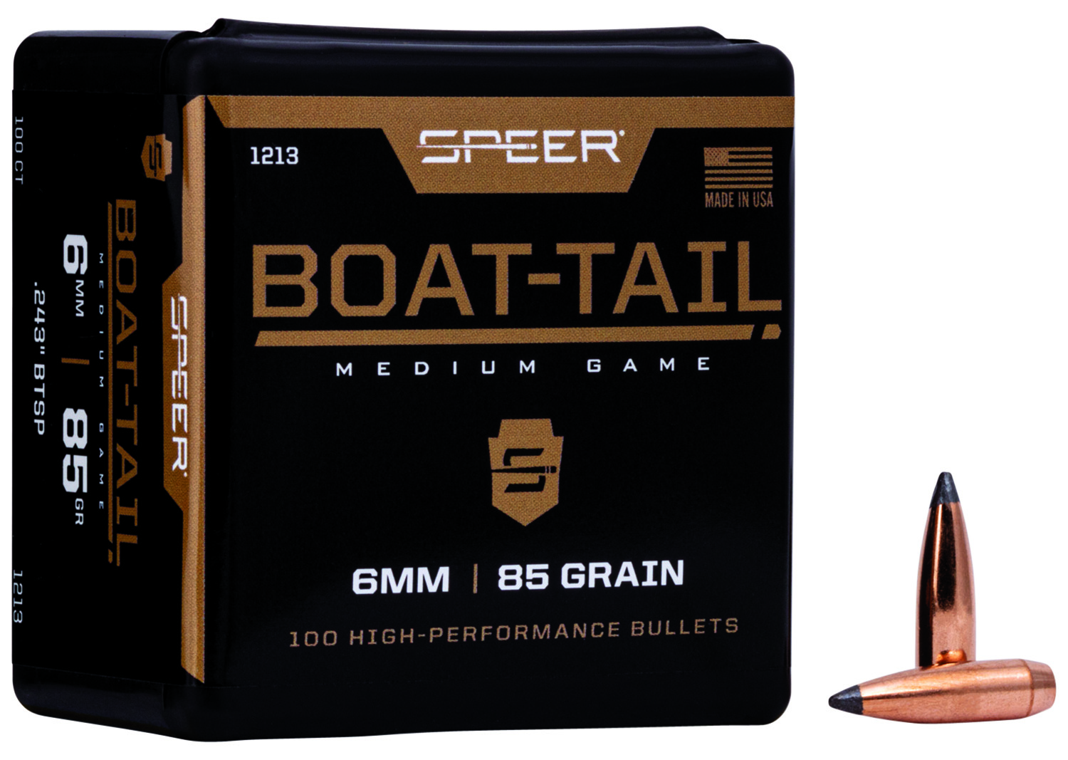 Speer 1213 Boat-Tail 6mm 85gr Jacketed Soft Point Boat Tail 100 Per Box/5 Case