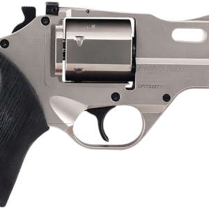 Chiappa Firearms 340290 Rhino 30DS  Small Frame 357 Mag 6 Shot, 3" Nickel-Plated Steel Vent Rib Barrel & Cylinder, Nickel-Plated Aluminum Frame, Black Rubber Grip, Concealed Hammer