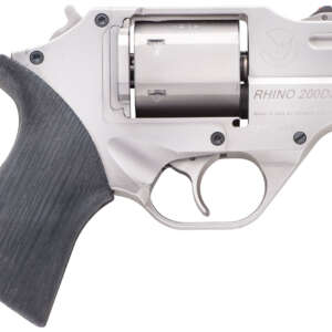 Chiappa Firearms CF340218 Rhino 200DS Small Frame 357 Mag 6 Shot 2" Nickel-Plated Steel Barrel & Cylinder, Nickel-Plated Aluminum Frame, Black Rubber Grip, Concealed Hammer