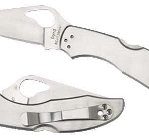 Spyderco BY04P2 Byrd Meadowlark 2 2.93" Folding Clip Point Plain 8Cr13MoV SS Blade Satin Stainless Steel Handle